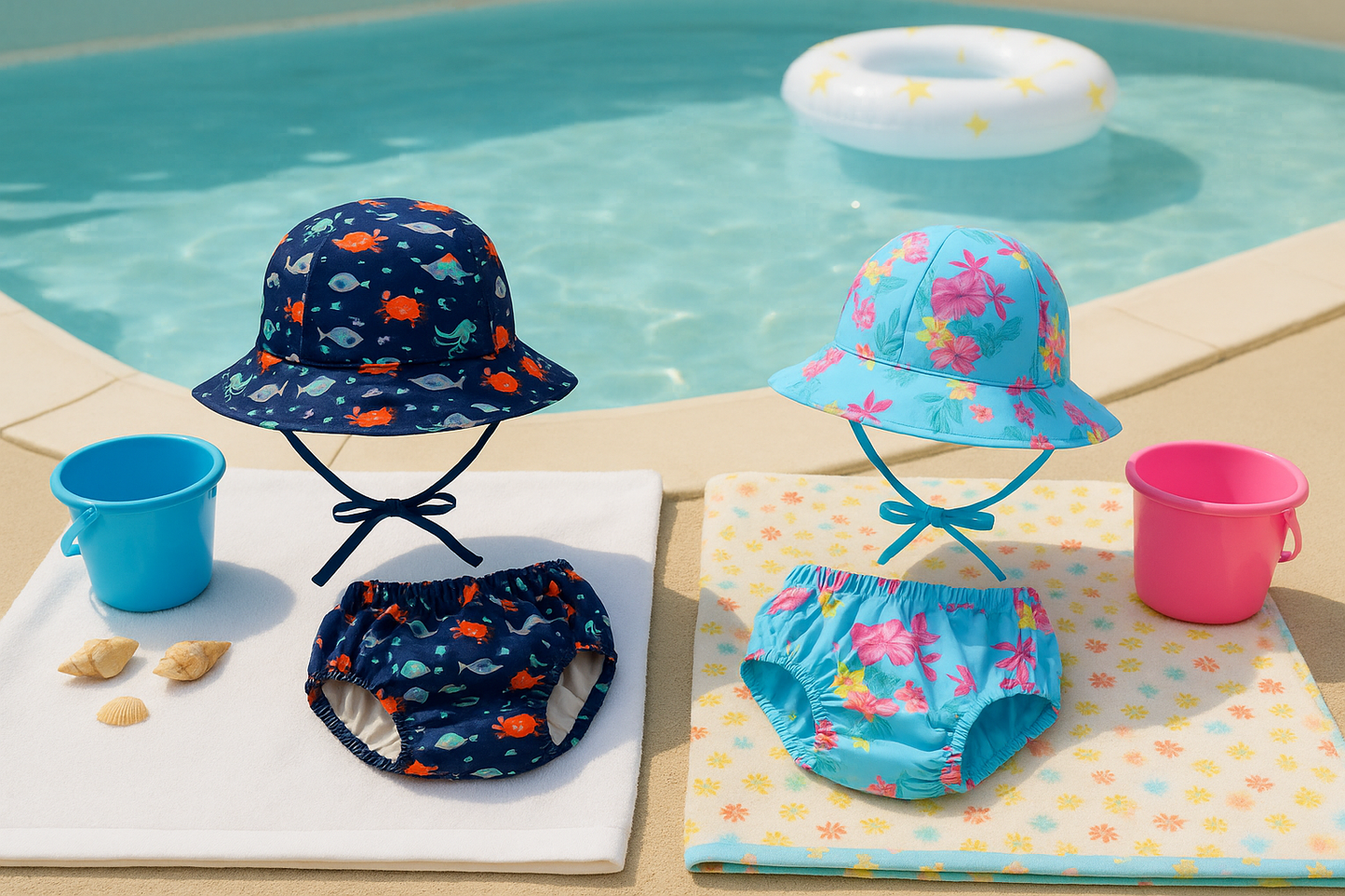 Conjunto de Baño Bebé 2 Piezas UPF50 | Traje de Baño y Gorro Solar con Protección UV